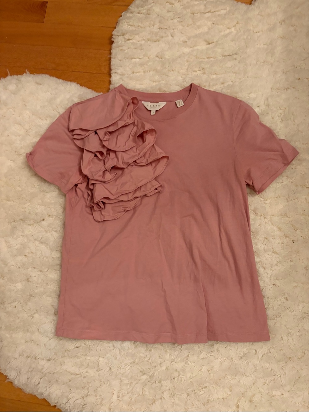 Ted Baker Dusty Pink Ruffle Shoulder Short Sleeve Tee